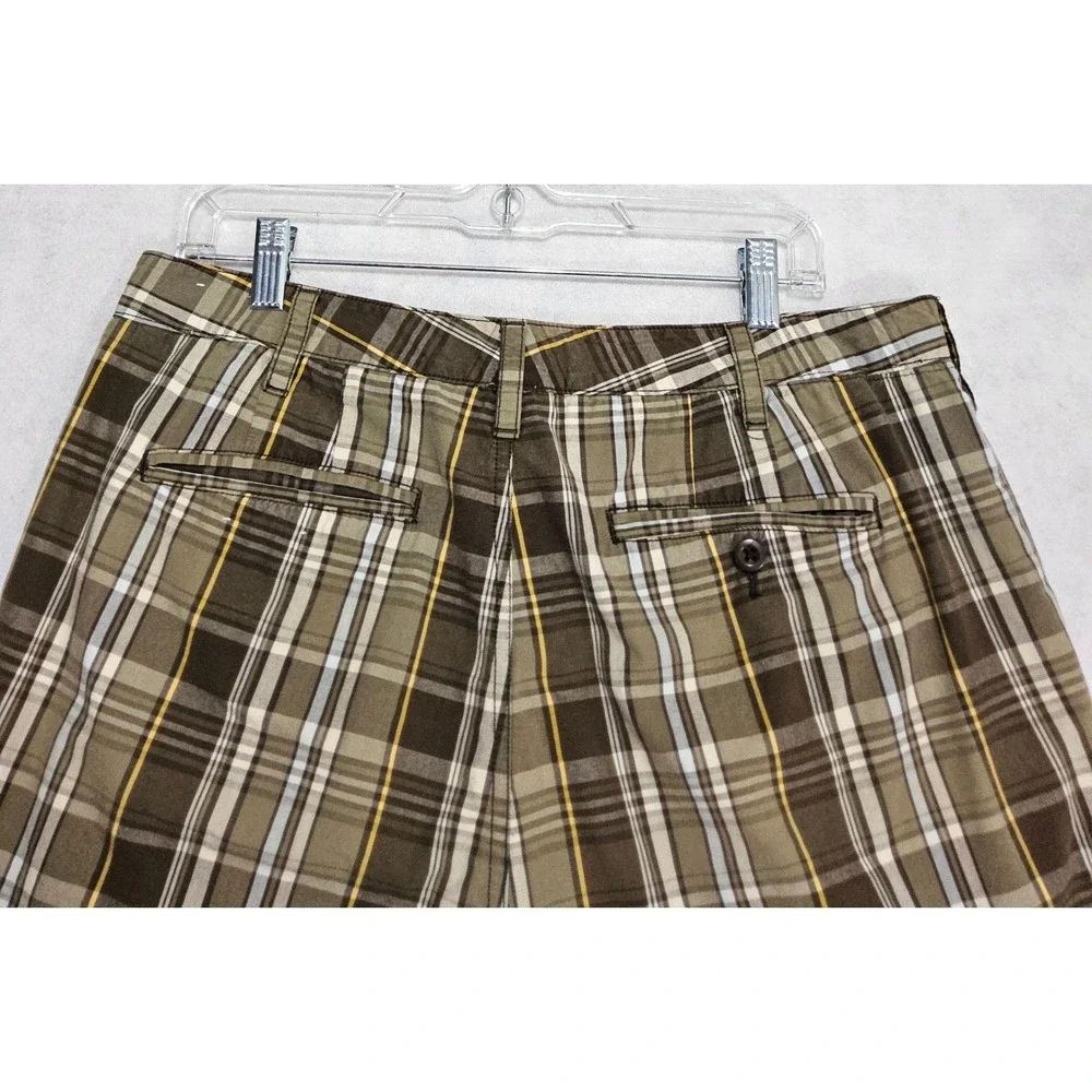 Croft & Barrow Shorts Mens 32 Classic Casual Brown Plaid‎ Beige 100% Cotton